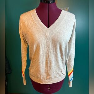 Society V-Neck Sweater in Gray and Rainbow